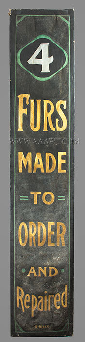 Antique Trade Sign, Furs Made to Order, Canvas on Frame, entire view